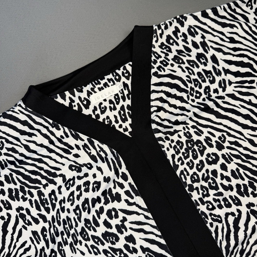 iRELAX Kaftan Leopard Zebra House Dress Gown Black White Pockets Mid Length  S/M